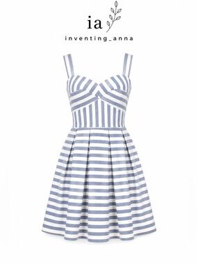 Alisa Pan Blue White Striped Sweetheart Fit & Flare Dress Size 8